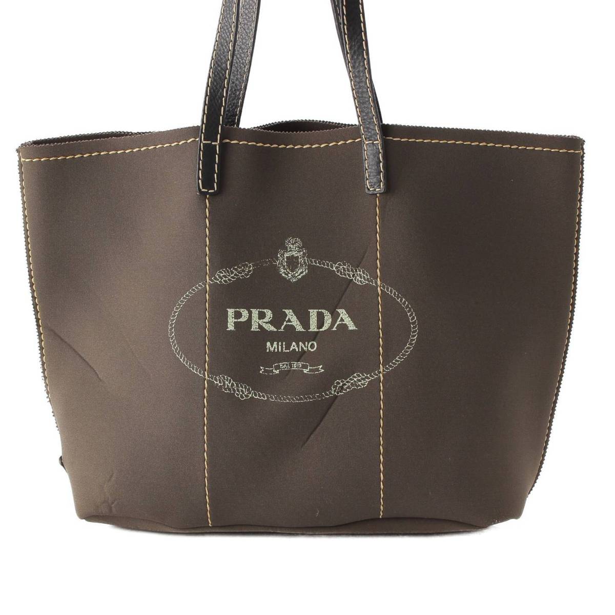 Prada ネオプレーン ショッピングバッグ ウレタン カナパロゴ トートバッグ BR4623 カーキ (210254