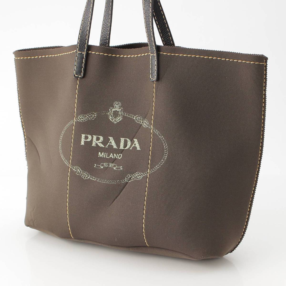 Prada ネオプレーン ショッピングバッグ ウレタン カナパロゴ トートバッグ BR4623 カーキ (210254