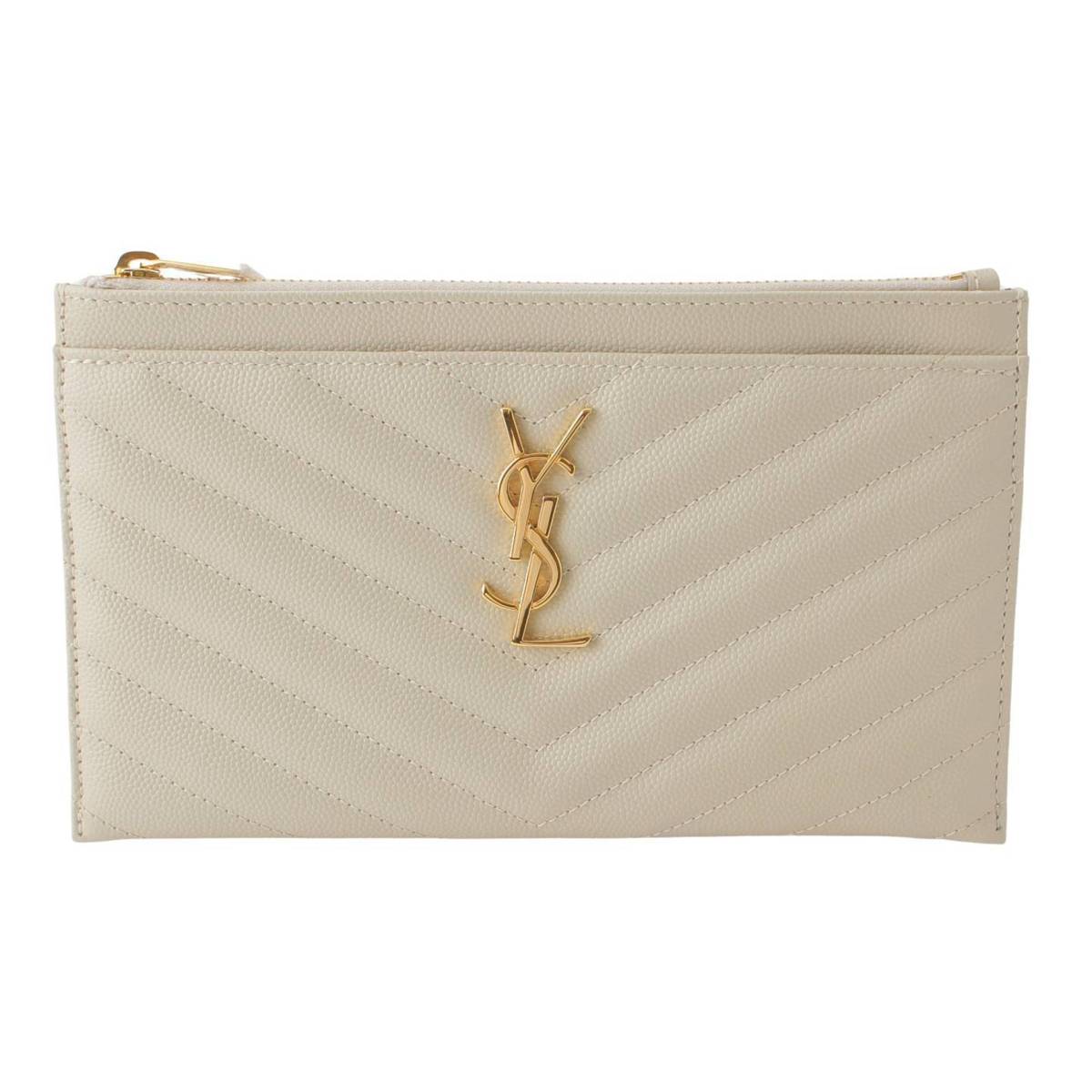 SAINT LAURENT YSL レザー キルティング ビルポーチ 504922 ホワイト (196226