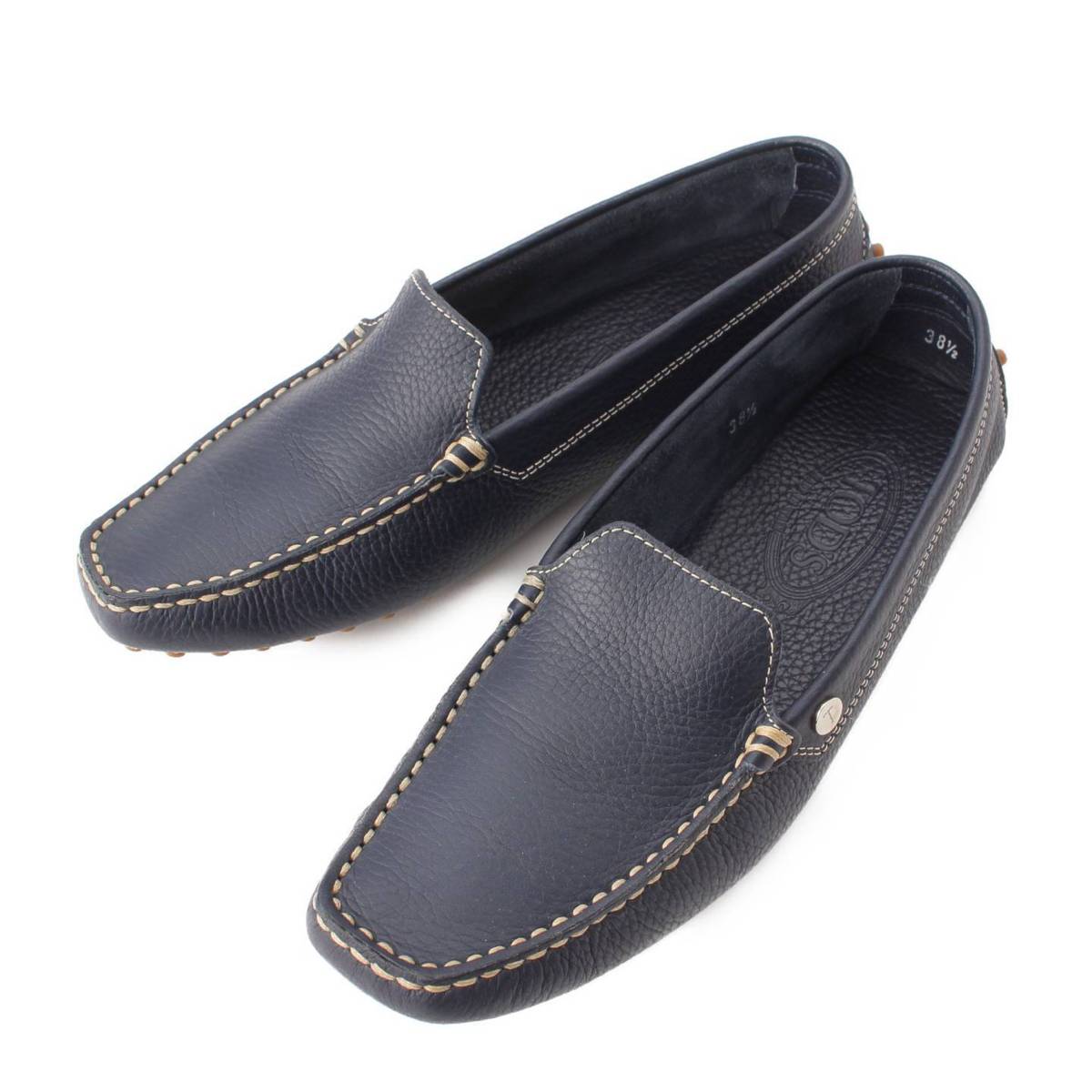 Tods レザー スリッポン ドライビングシューズ ローファー ネイビー 38 1/2 (204731